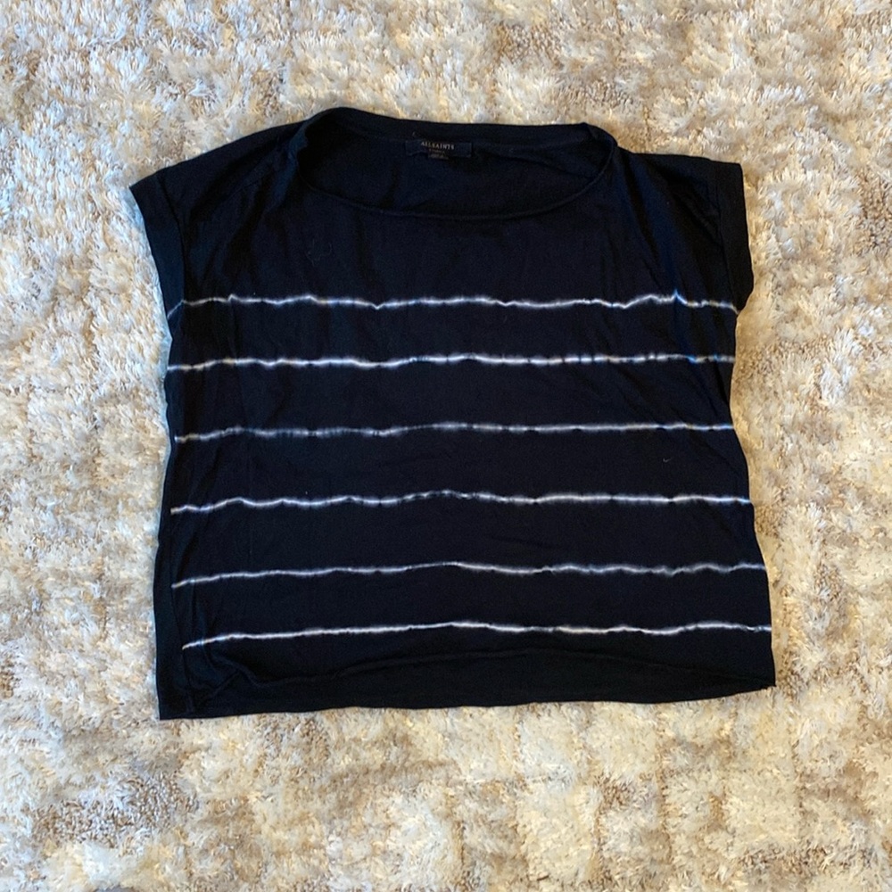 All Saints black white striped T-shirt